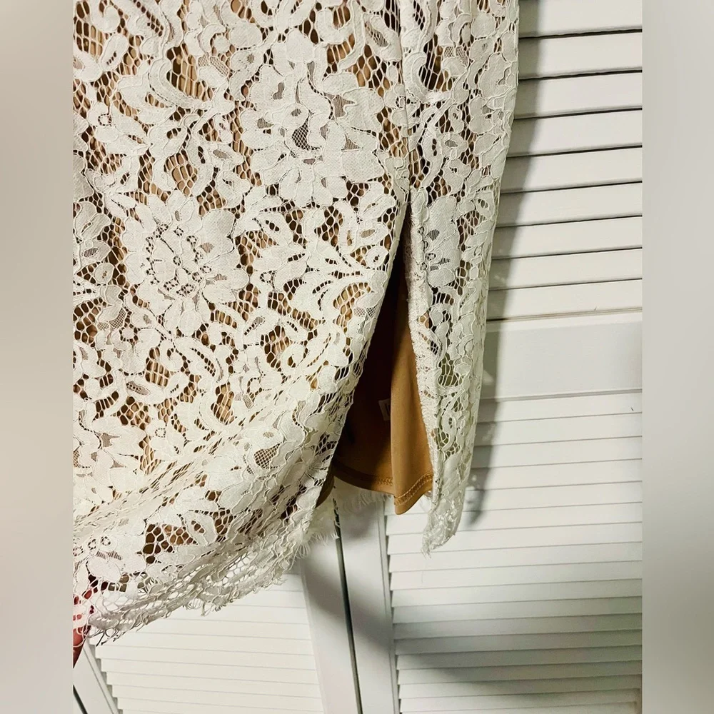 Lulu's White Lace Dress with Nude Lining - Picture 4 of 12